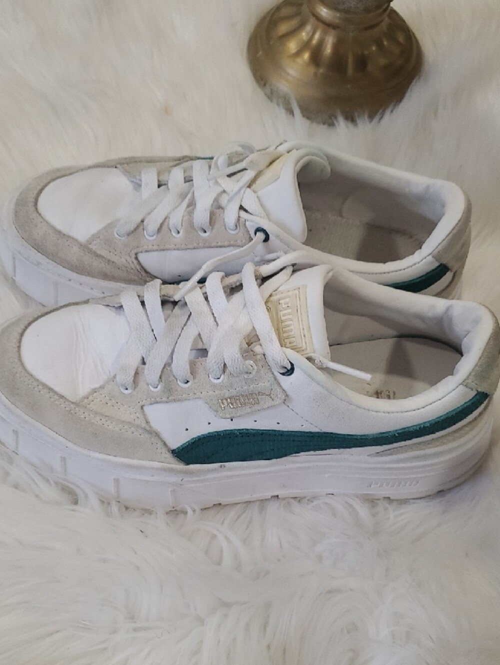 Puma White Wedge Sneakers with Teal Accent Size 7.5 - Picture 5 of 9